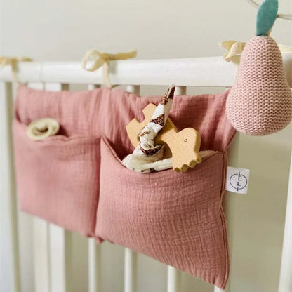 Unisex cotton hanging crib organizer for newborn essentials & diaper caddy