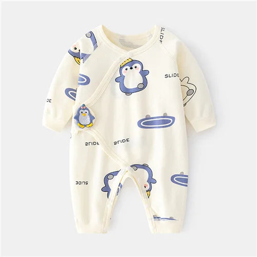 Newborn baby jumpsuit with cute animal print, cotton fabric, unisex design, cozy fit