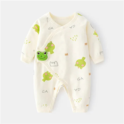 Folded unisex cotton newborn romper, showcasing soft print and quality fabric, baby apparel