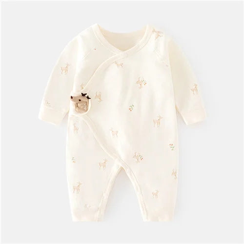 Unisex baby cotton jumpsuit, ideal for layering, soft printed infant clothes for all seasons