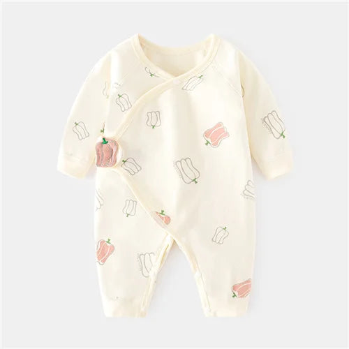 Unisex newborn romper with playful print, durable cotton fabric, easy care baby outfit