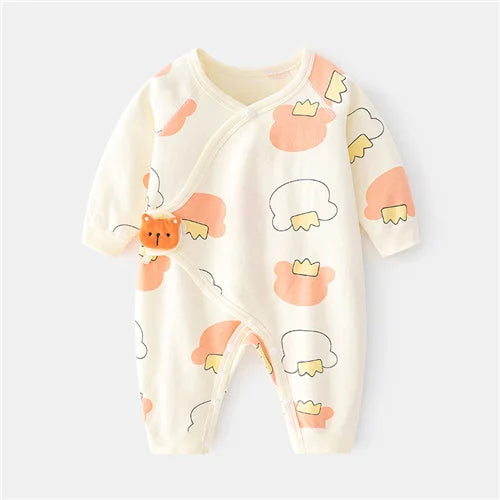 Unisex cotton romper with whimsical print, soft and stretchy fabric for growing infants