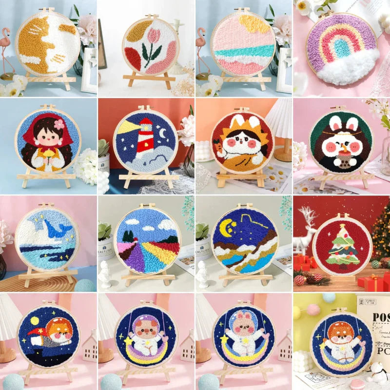 Unisex creative punch needle art kit for DIY home decor, beginner-friendly embroidery hobby set