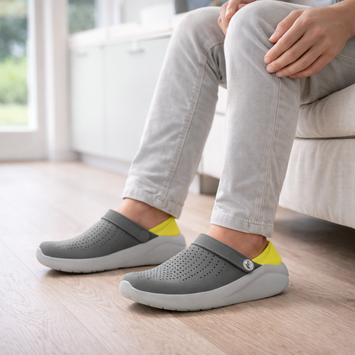 Side view of unisex ergonomic comfort sandals, highlighting lightweight design and padded arch support.