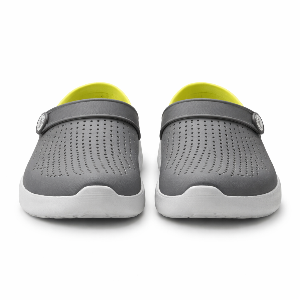 Unisex comfort sandals worn on foot, showcasing cushioned support and breathable design.