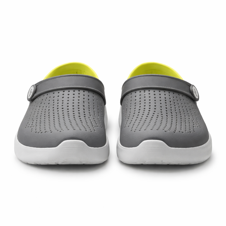 Unisex comfort sandals worn on foot, showcasing cushioned support and breathable design.