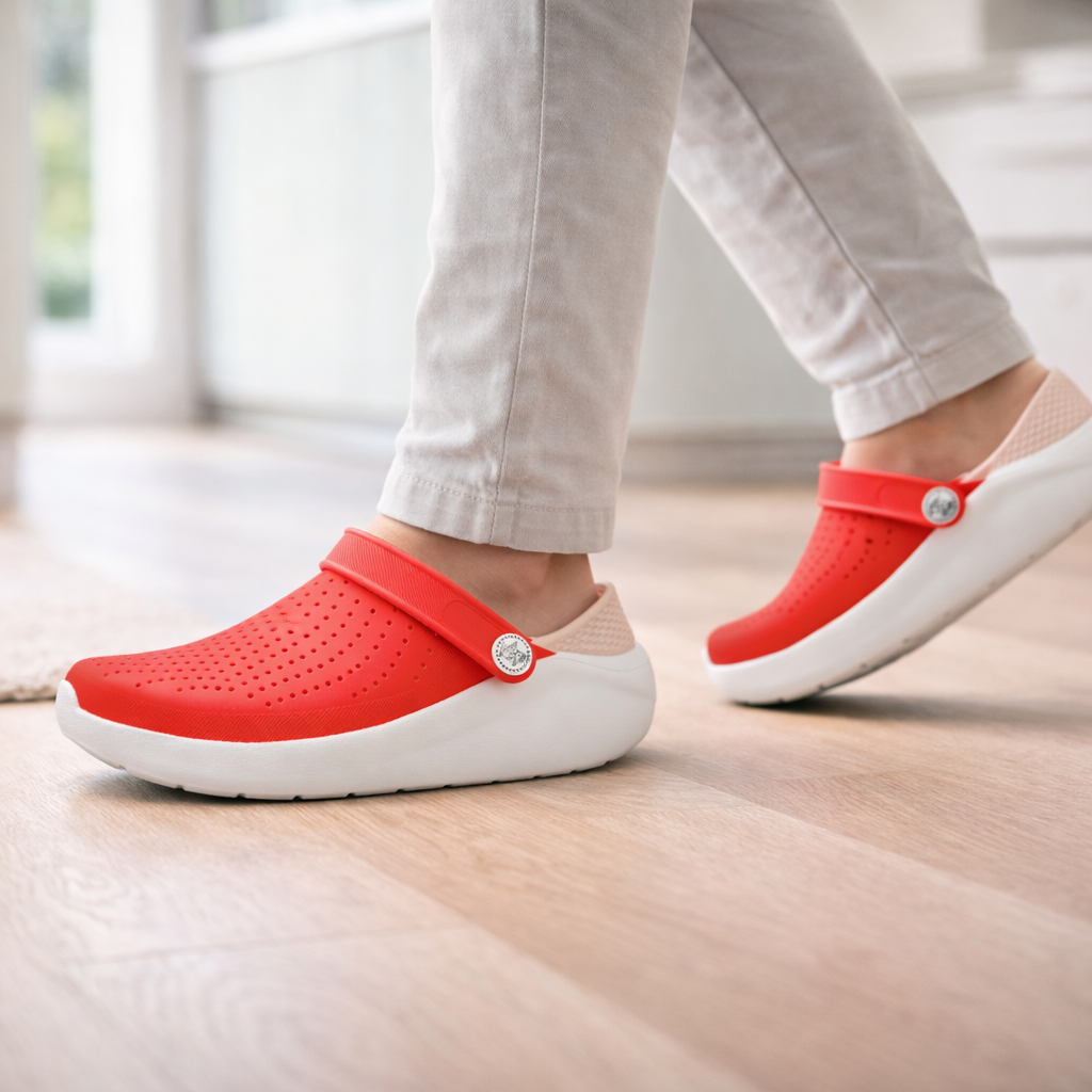 Close-up of unisex cushioned comfort sandals showing detailed padded arch support & breathable straps.