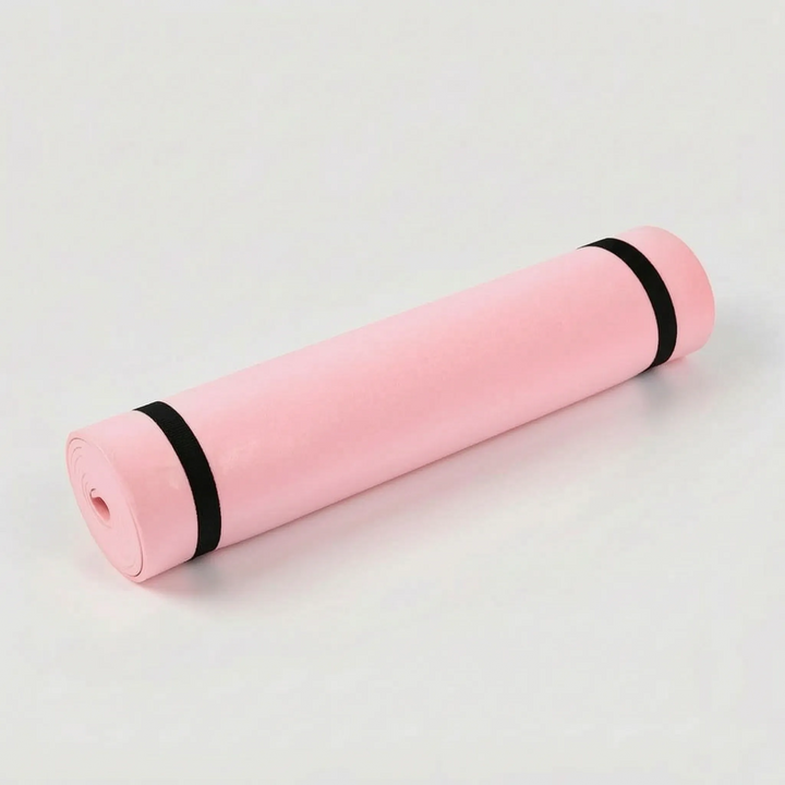 Durable cushioned exercise mat, perfect for a full body workout at home. Essential yoga and pilates gear.