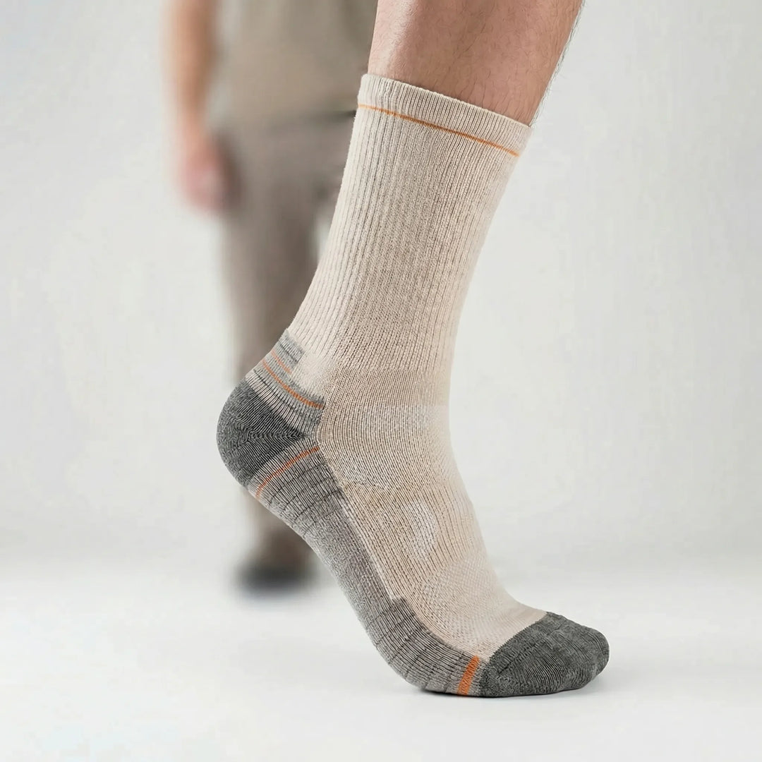 Performance mid-calf running socks, unisex. Cushioned, breathable, athletic gear for active comfort.