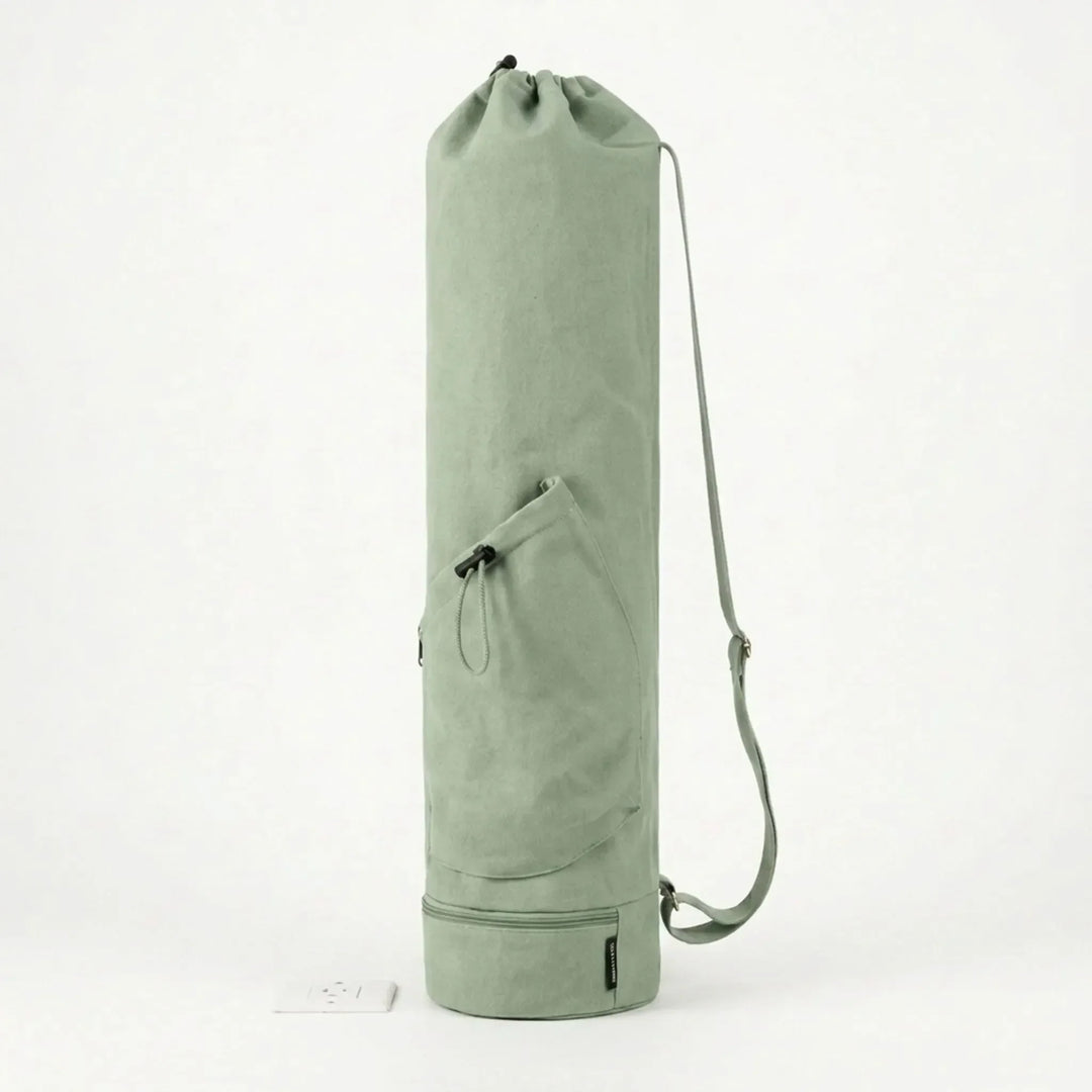 Durable cylindrical yoga mat carrier with secure zipper, perfect for all yoga gear.