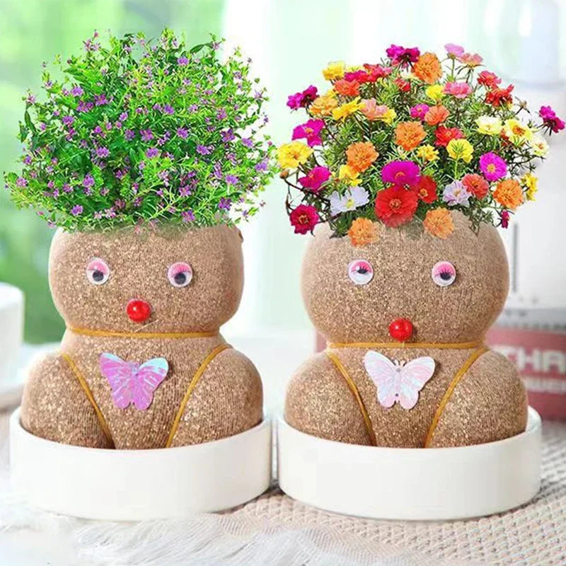 Unisex Decorative Grass Head Growing Kit with green sprouts, a fun houseplant for desk decor