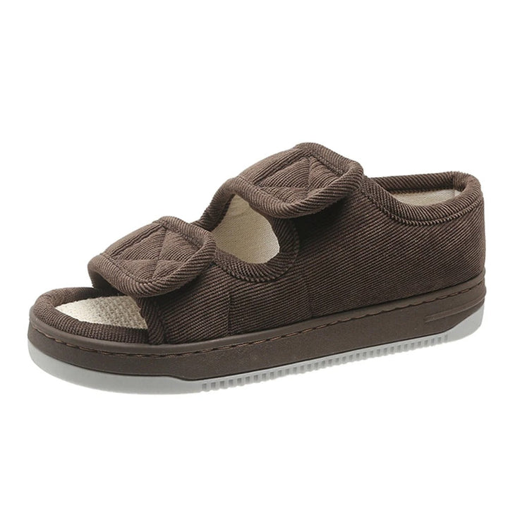 Pain-relieving adjustable sandals for swollen feet, featuring extra width & secure fit.