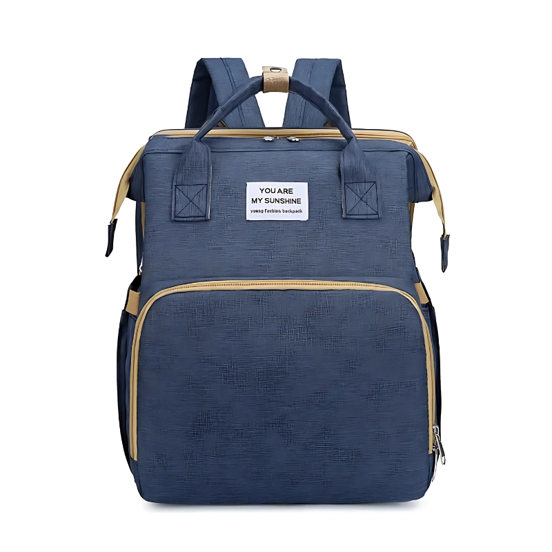 Detail of diaper bag backpack's insulated pockets, perfect for keeping baby bottles warm or cool.
