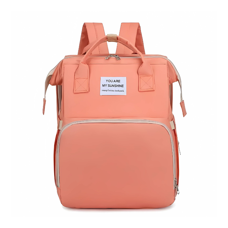 Close-up of the durable polyester material of the unisex diaper bag backpack, perfect for parenting.