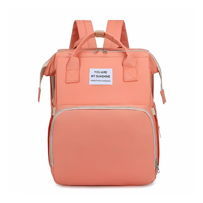Close-up of the durable polyester material of the unisex diaper bag backpack, perfect for parenting.