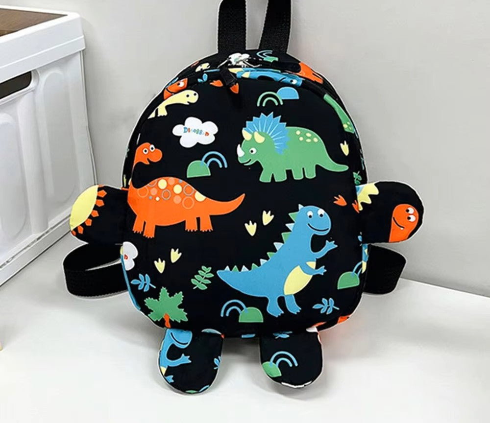 Close-up of zipper on a dinosaur toddler backpack, secure kids school bag for small essentials, unisex & cute
