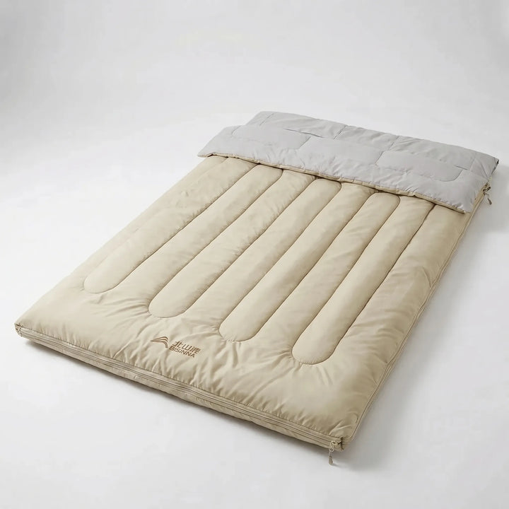Couple's detachable double sleeping bag for outdoor adventures. Essential gear for camping, hiking, and comfortable travel.