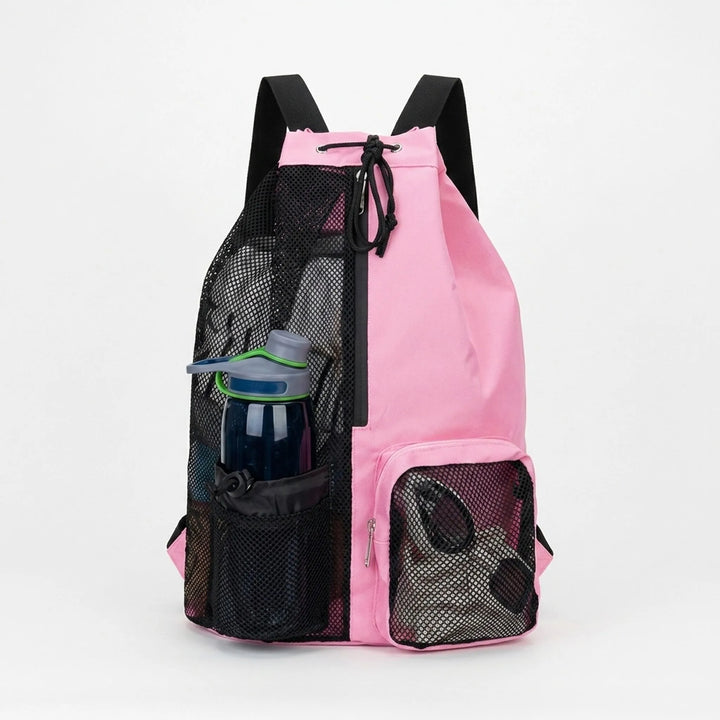 Durable nylon drawstring gym bag. Unisex design with wet/dry pocket for fitness & activewear.