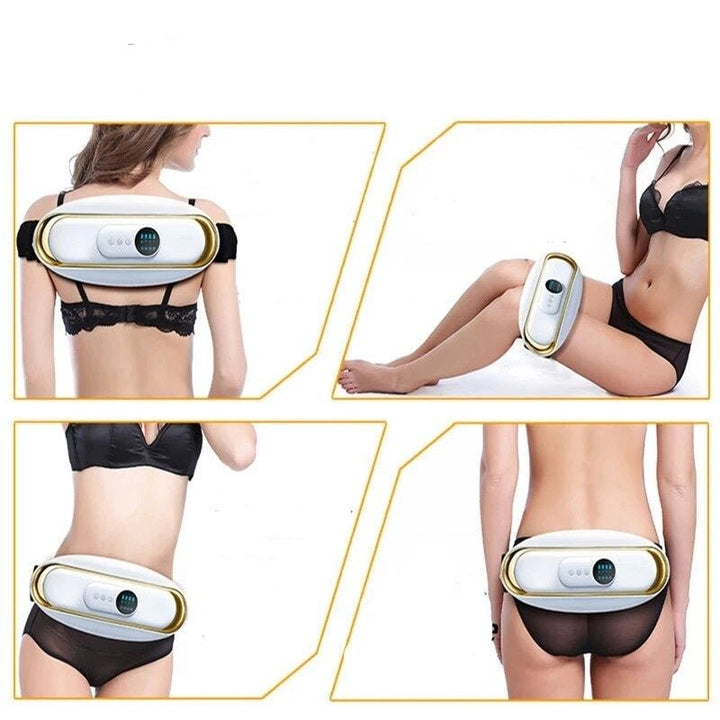 Slimming electric belly fat burner belt. Tones waist, aids weight loss, and provides muscle relief. Unisex design.