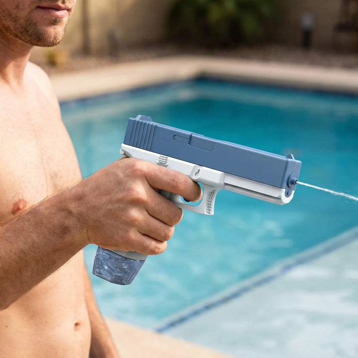 Unisex electric water blaster for epic summer fun. Rechargeable, long-range water gun for kids' outdoor play.