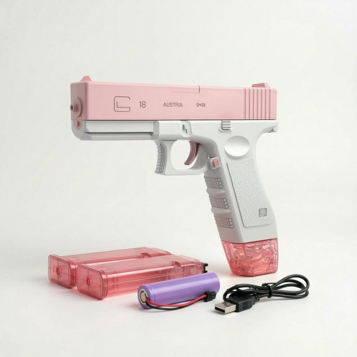 Durable unisex electric water blaster. Easy-to-use rechargeable water gun, great for all ages at beach & pool.