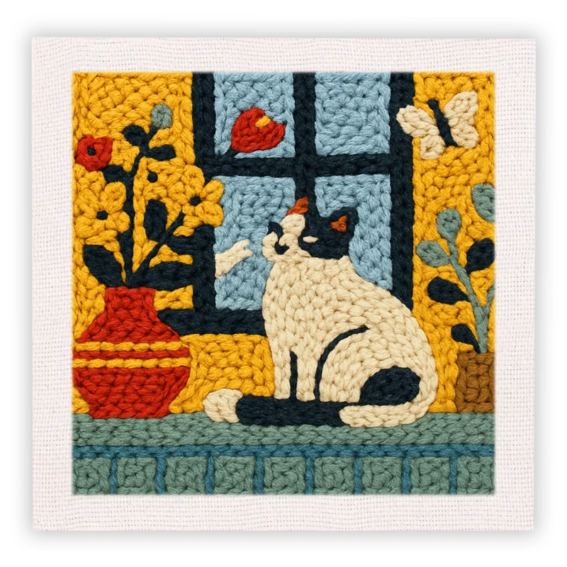 Embroidery starter kit box with both animal and floral design options displayed, unisex