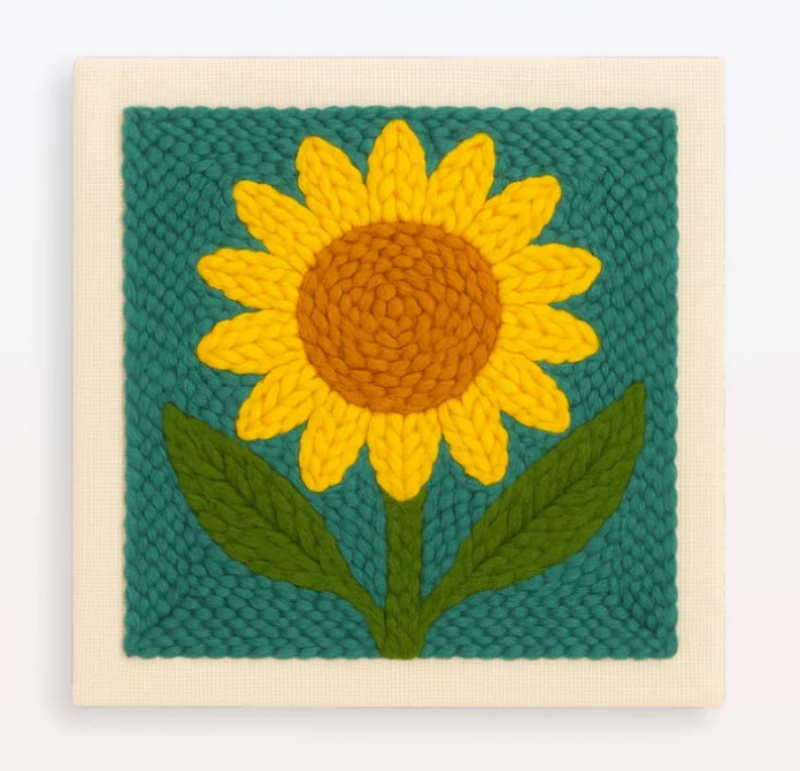 Close-up of a finished floral embroidery from the kit, highlighting intricate details and colors
