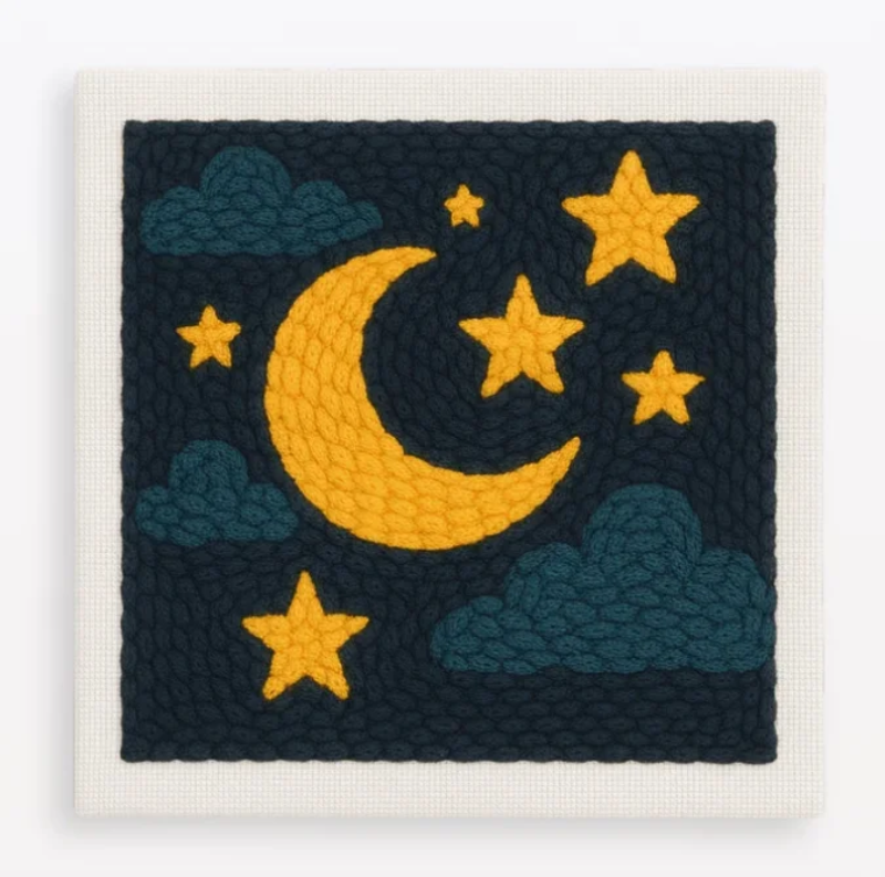 Overview of all items in the unisex embroidery kit: hoop, fabric, threads, needles, instructions