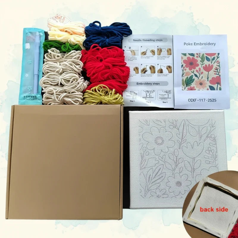 Complete embroidery starter kit with animal motif, includes hoop, threads, and instructions
