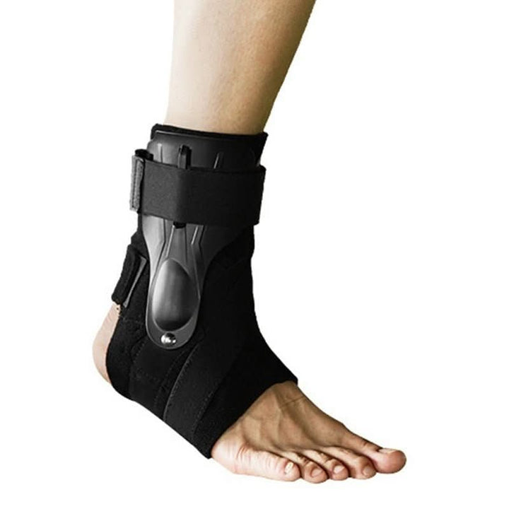 Ankle support with double stabilizers for running, training, and sports injury prevention.