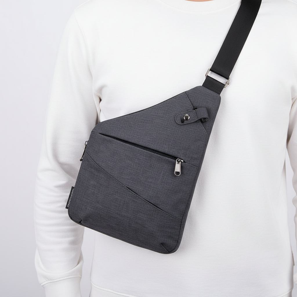 Ergonomic travel shoulder bag for men & women, offering secure storage & comfort.