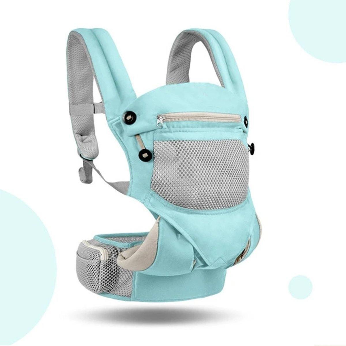Ergonomic baby carrier in a neutral color, perfect for both moms and dads, travel-friendly