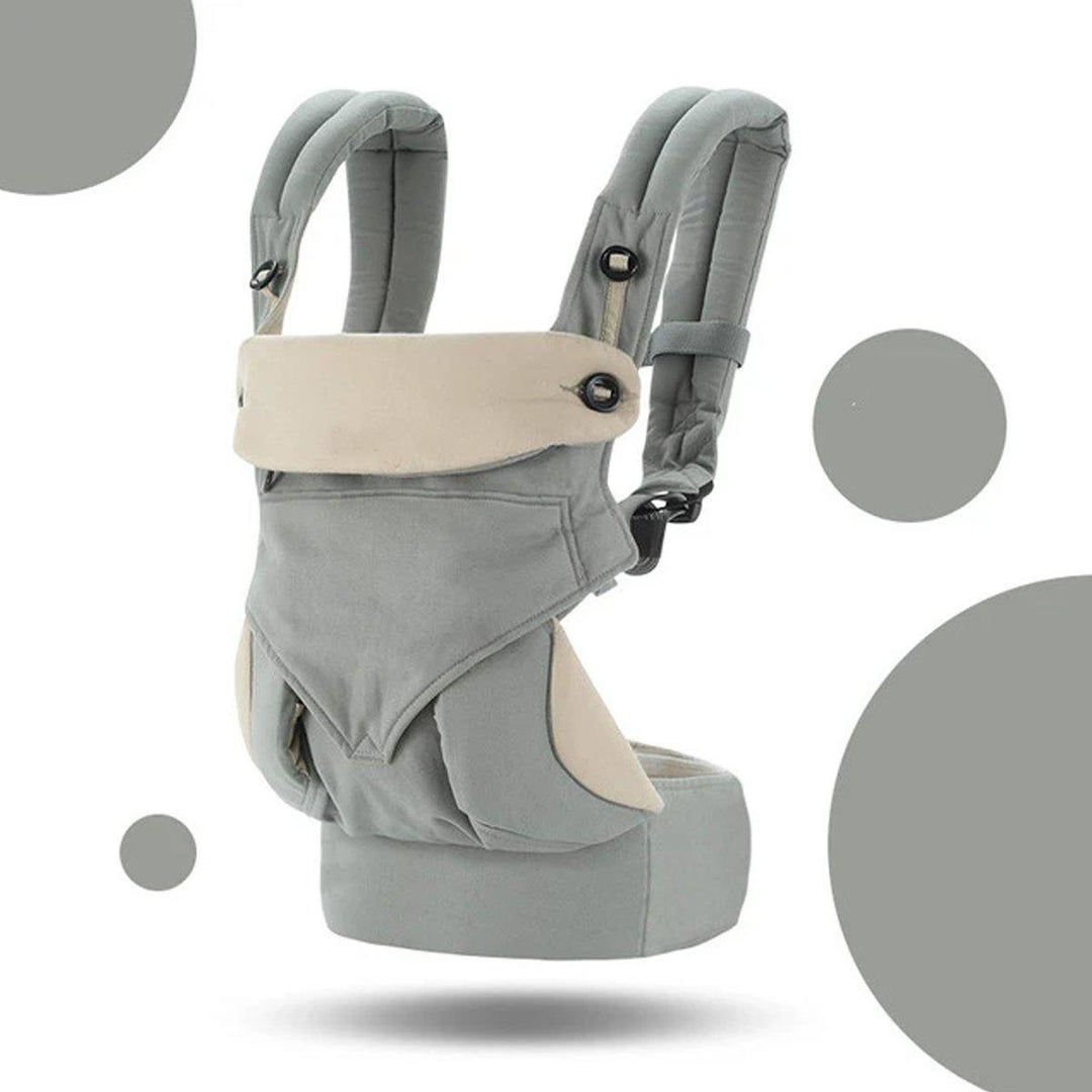 Detailed shot of adjustable shoulder strap on ergonomic baby carrier, enhancing parenting ease