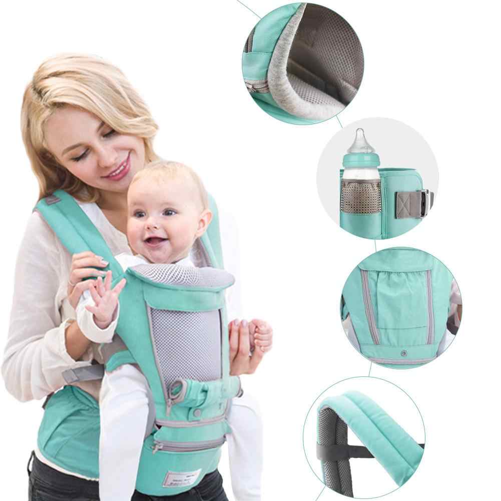 Unisex ergonomic baby carrier with hip seat in grey, ideal for newborn travel and parent comfort.