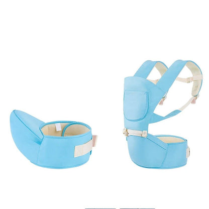 Newborn ergonomic baby carrier with integrated hip seat, ensuring hands-free comfort for parents, unisex design.