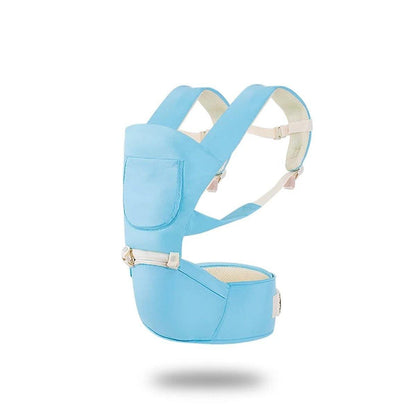 Parents hands-free with a baby in a comfortable, ergonomic baby carrier and hip seat made of breathable cotton.