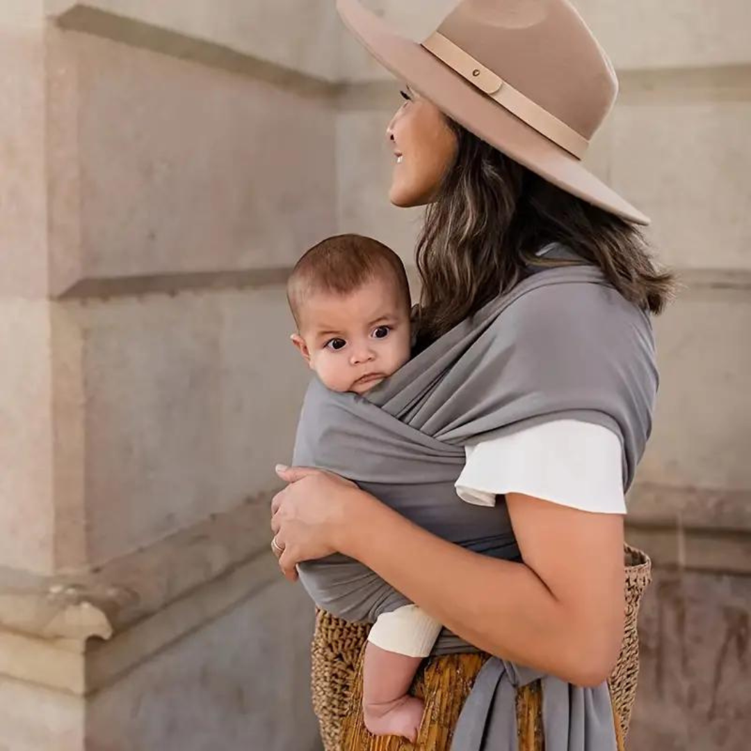 Unisex ergonomic baby carrier wrap, breathable fabric for newborn and toddler comfort, grey color
