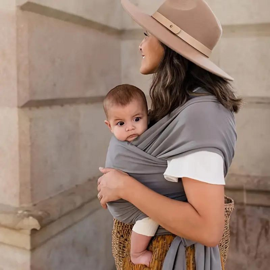 Unisex ergonomic baby carrier wrap, breathable fabric for newborn and toddler comfort, grey color