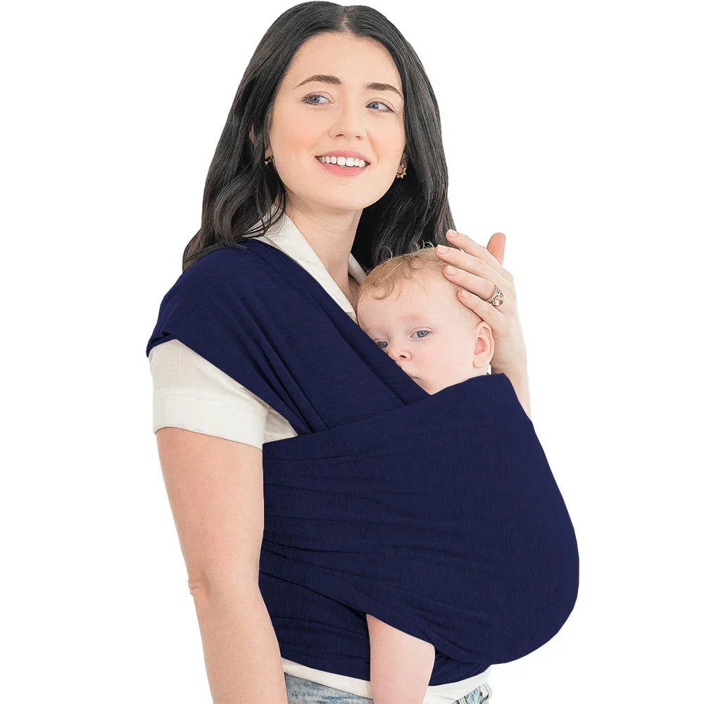 Adjustable ergonomic baby wrap for hands-free parenting, back-friendly design, black color