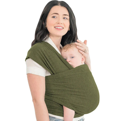 Adjustable ergonomic baby carrier wrap with wide shoulder straps for parent comfort, grey
