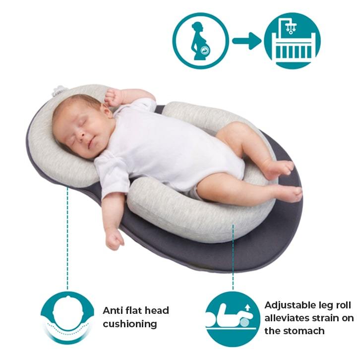 Machine washable baby bed sleep positioner. Ergonomic design for infant safety & support.