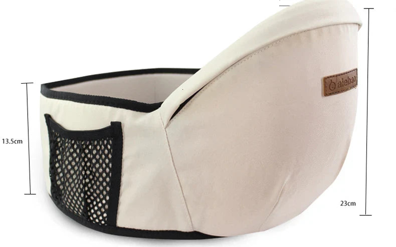 Hands-free parenting with ergonomic baby waist stool carrier in blue.