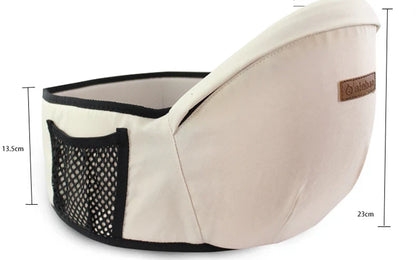 Hands-free parenting with ergonomic baby waist stool carrier in blue.