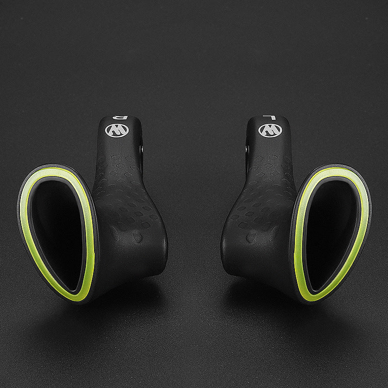 Fluorescent ergonomic bike grips providing superior comfort and visibility for road cyclists.