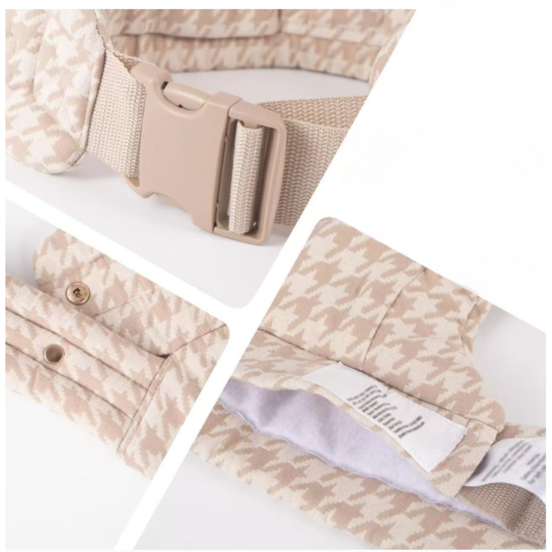 Close-up of Mei Tai baby carrier showing soft, breathable fabric & adjustable straps