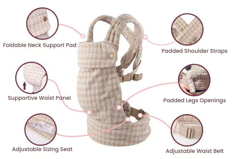 Ergonomic Mei Tai baby carrier in blue, suitable for newborns to toddlers, hands-free parenting