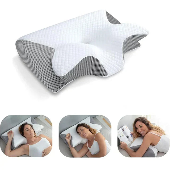 Orthopedic memory foam cervical pillow, ergonomically designed for neck pain relief & spinal alignment.