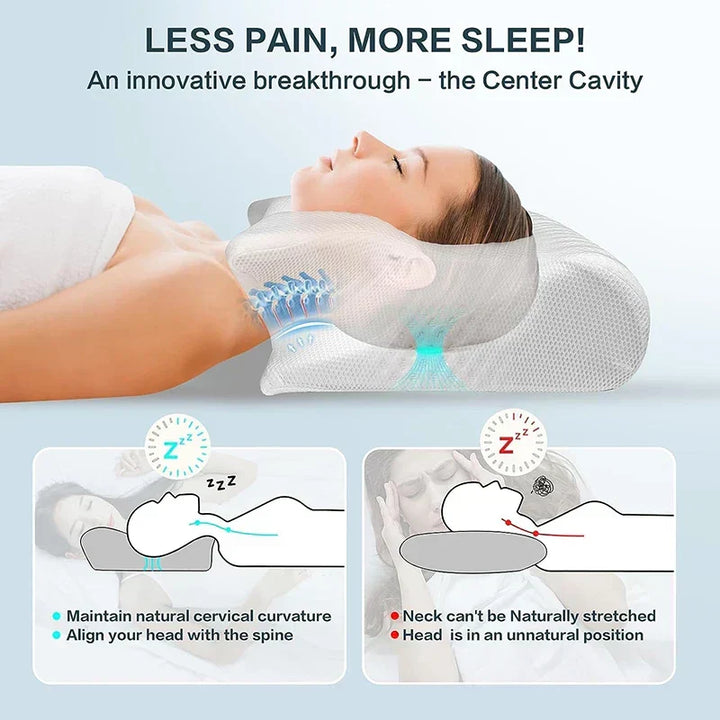 RestAlign ergonomic memory foam neck support pillow for a comfortable, pain-free sleep experience.