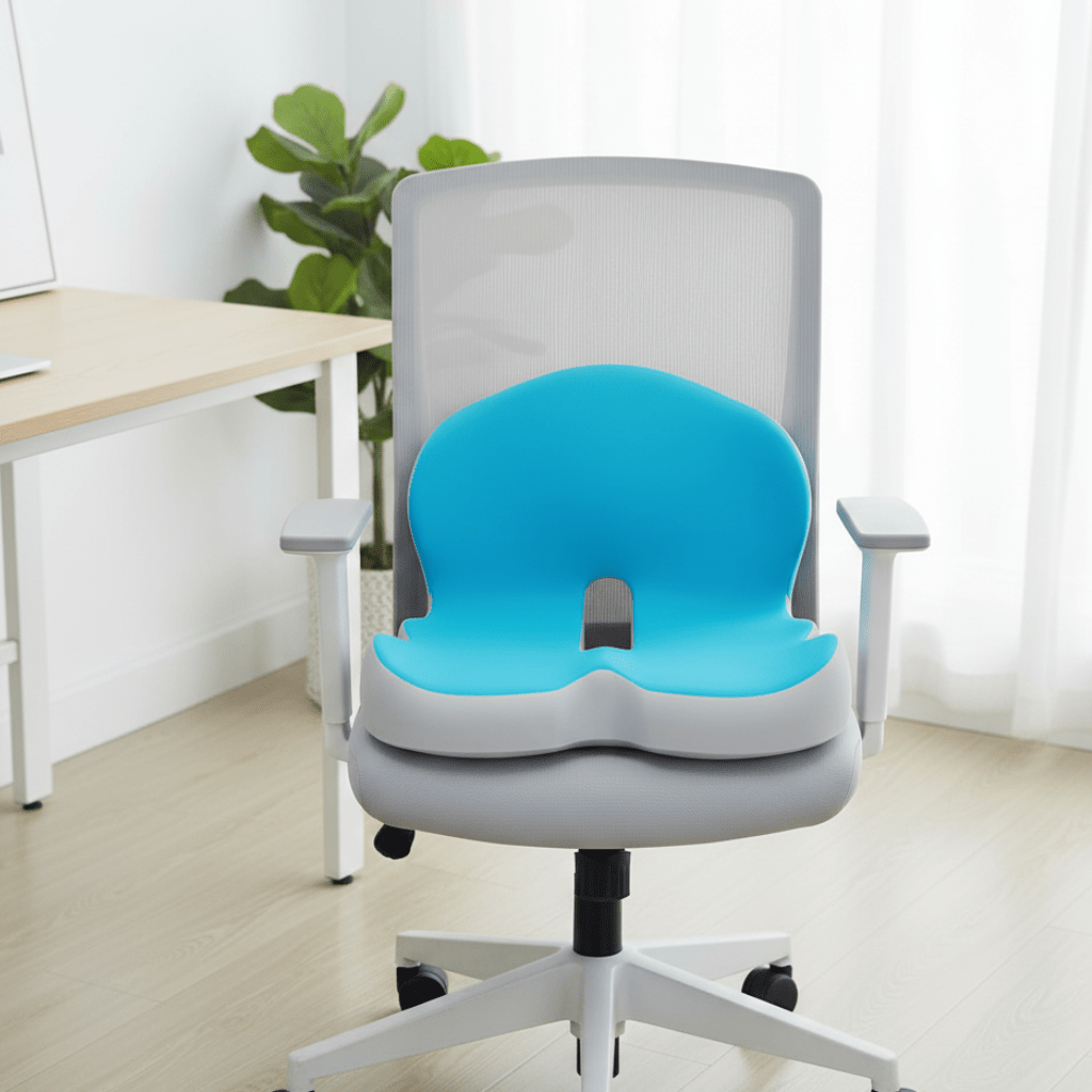 Unisex ergonomic memory foam seat cushion for back pain relief, promoting healthy posture in office chairs.