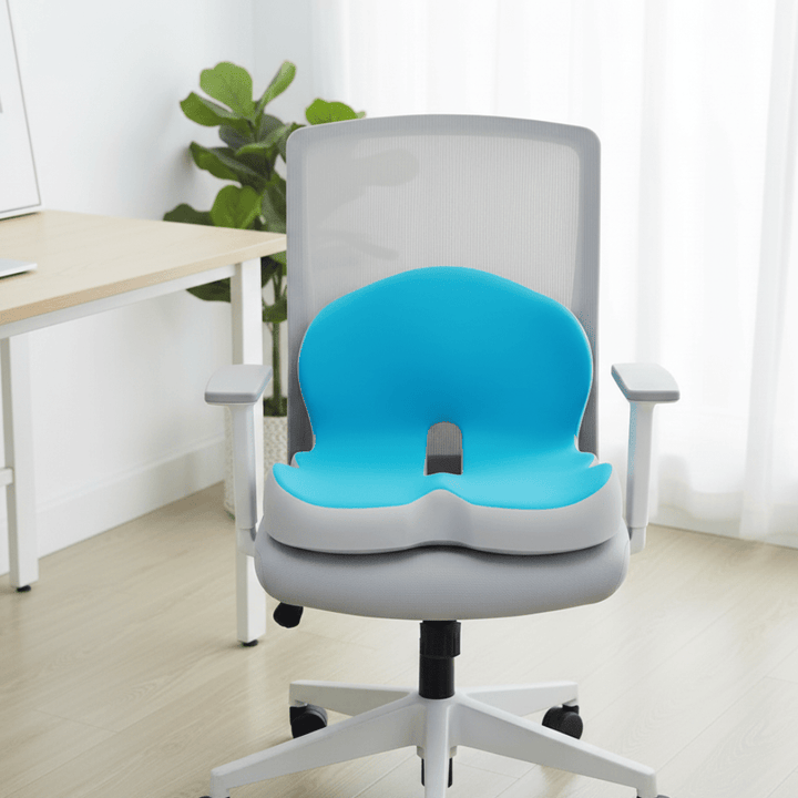 Unisex ergonomic memory foam seat cushion for back pain relief, promoting healthy posture in office chairs.